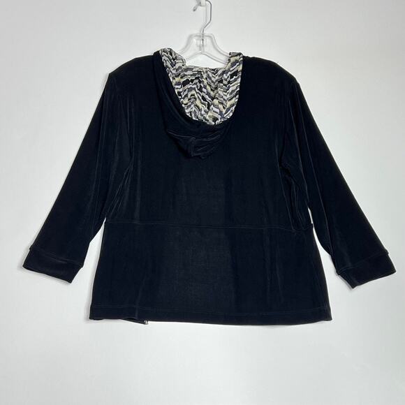 Chicos Travelers Long Sleeve Open Front Hoodie Cardigan Black Womens 1 Medium - Picture 9 of 12